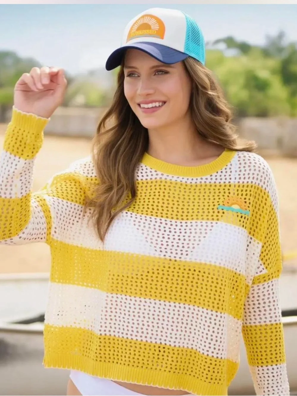 Sunkissed Trucker Hat — Turquoise Mesh & Navy Bill